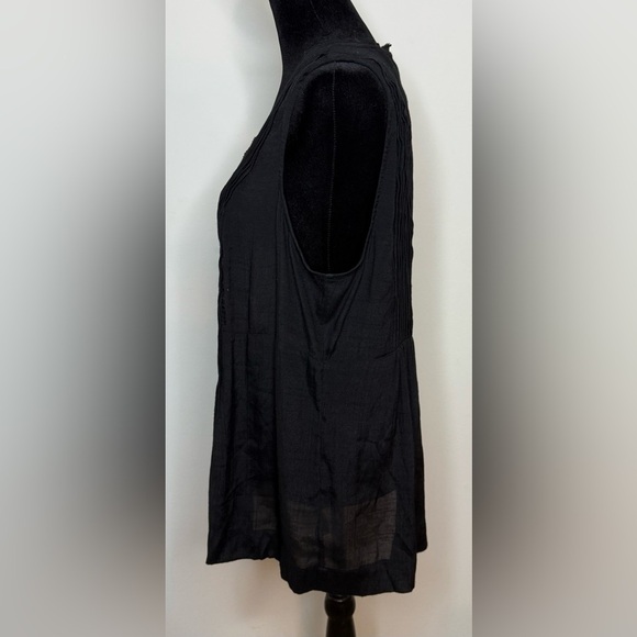 Anthropologie Maeve black sleeveless pin tuck lightweight button down shirt L - Picture 5 of 8